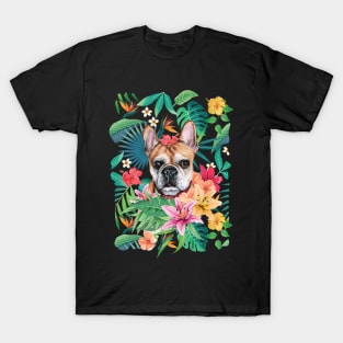 Tropical Red White Frenchie French Bulldog T-Shirt